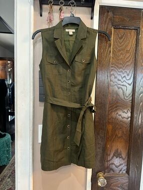Banana Republic Olive Green Sleeveless Shirt Dress with Belt
